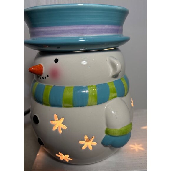 Partylite Scent Glow Snowman Ceramic Electric Wax Warmer Light-Up Stars 7" Tall - Picture 4 of 16